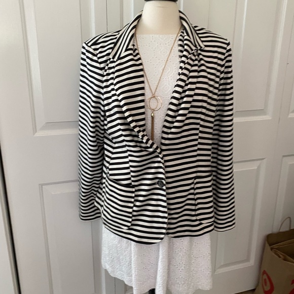 Striped black white button blazer jacket XL - Picture 1 of 4